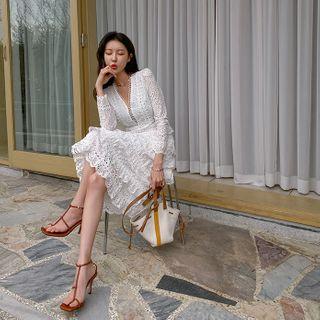 Tiered Long Eyelet-lace Dress