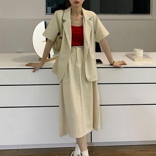 Elbow-sleeve Plain Blazer / Midi Skirt