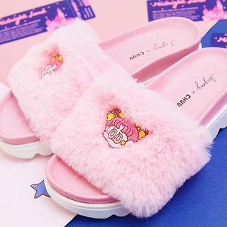 Midnight Land Faux-fur Platform Slippers