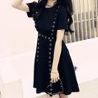 Grommet Applique Short-sleeve A-line Dress