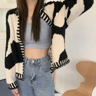 Cow Print Cardigan Cardigan - Milky White & Black - One Size