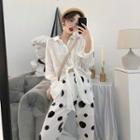 Plain Long-sleeve Shirt / Dot High-waist Pants