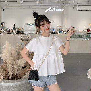Short-sleeve Frill Trim Ribbon Back Top