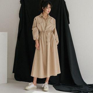 Plus Size Half-placket Drawstring-waist Shirtdress