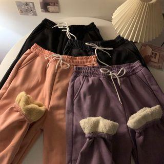 Plain Straight Leg Fleece Pants
