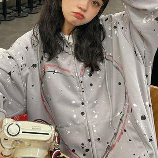 Splatter Print Hooded Zip Jacket