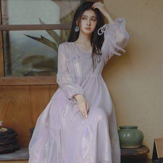 Set: Frog-button Maxi A-line Dress + Slipdress