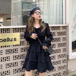 Balloon-sleeve Ruffled A-line Dress