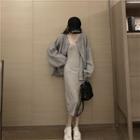 Button Jacket / Spaghetti Strap Midi Sheath Dress