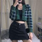 Cropped Check Cardigan