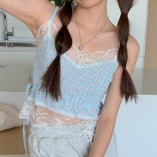 Lace Panel Floral Cropped Camisole Top