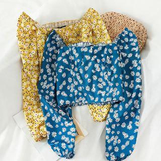 Balloon-sleeve Floral Print Cropped Blouse