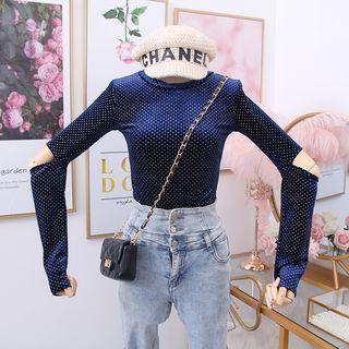 Rhinestone Cutout-elbow Velvet Top