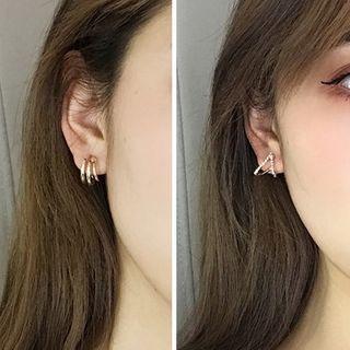 925 Sterling Silver Mini Hoop Earring / Rhinestone Triangle Stud Earring