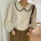 Long-sleeve Contrast Trim Collared Blouse