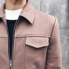 Plain Slim-fit Woolen Coat