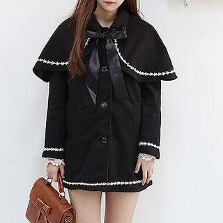 Detachable-cape Lace-trim Coat
