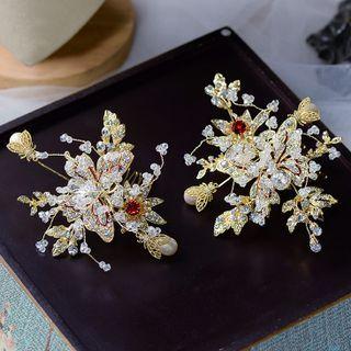 Rhinestone Flower Headpiece Gold - One Size