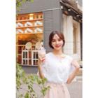 Frill-sleeve Eyelet-lace Top