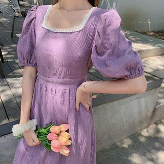 Square-neck Tie-back Midi A-line Dress