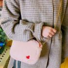 Heart Embroidered Fleece Toiletry Bag