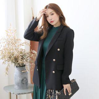 Peak-lapel Metallic-button Blazer