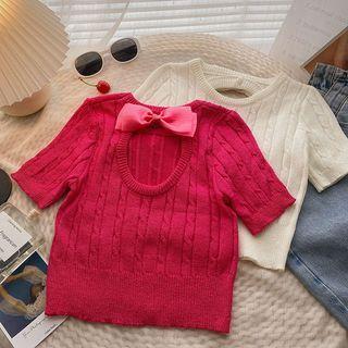 Short-sleeve Backless Plain Knit Top