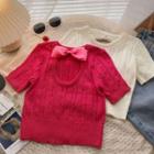 Short-sleeve Backless Plain Knit Top