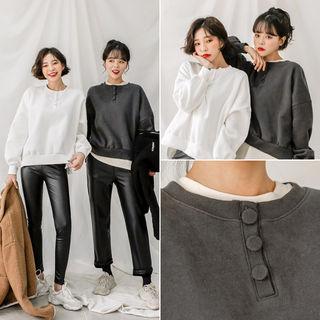 Button-detail Slit-side Pullover
