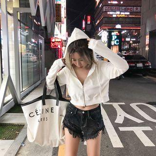 Crooped Plain Zip Jacket