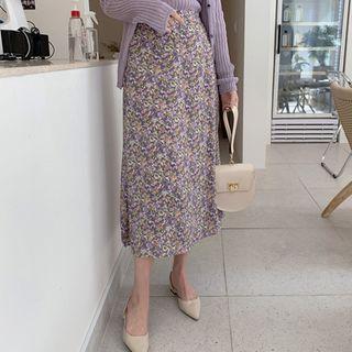 Band-waist A-line Floral Skirt Purple - One Size