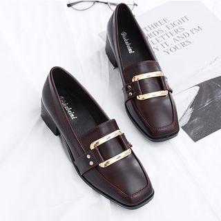Low Heel Square-toe Buckled Loafers