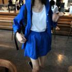 Set: Hooded Buttoned Jacket + Shorts Set - Blue - One Size