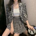 Notch Lapel Plaid Single-breasted Jacket / Mini A-line Skirt