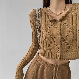 Eyelet Button-up Crop Knit Top In 5 Colors