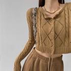 Eyelet Button-up Crop Knit Top In 5 Colors