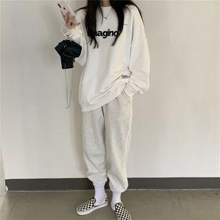 Letter Printed Sweatshirt / High-waist Plain Pants