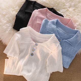 Short-sleeve Flower Button Polo Shirt