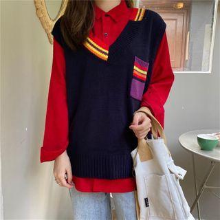 V-neck Vest + Blouse