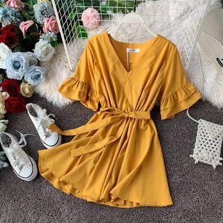 Ruffled-detail Tie-waist Playsuit