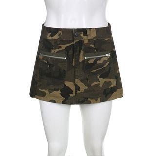 Low Rise Camo Print Mini Pencil Skirt