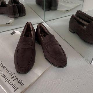Furry Suedette Penny Loafers