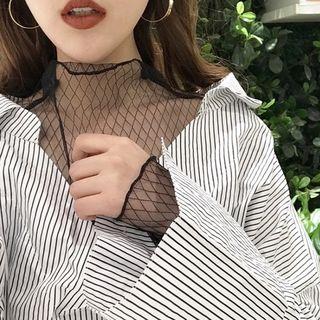 Mock-two Mesh Long-sleeve Blouse