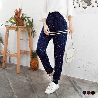 Polka Dot Drawstring Chiffon Harem Pants