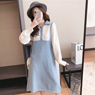 Mock Two-piece Polo-neck Midi Knit Dress