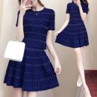 Set: Short-sleeve Dotted Top + A-line Skirt