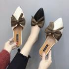 Faux Leather Bow Tie Pointed Toe Mules