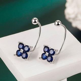 Rhinestone Flower Drop Earring 1 Pair - Blue - One Size