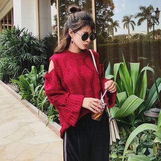 Cutout-shoulder Open-knit Sweater