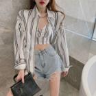 Long-sleeve Striped Blouse / Sleeveless Striped Top